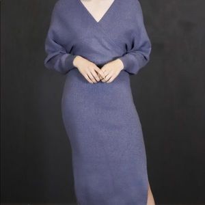 Steel Blue Ribbed Knit Dress